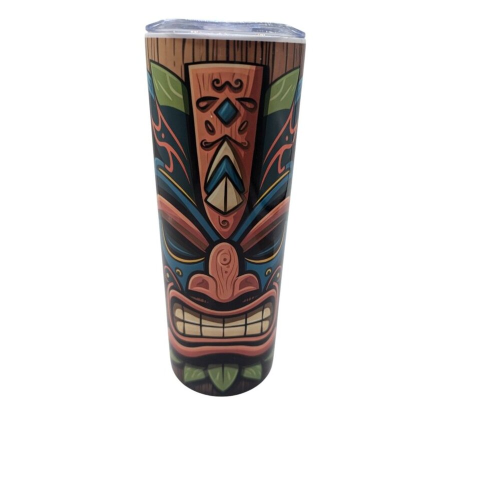 Tiki-Themed Stainless Steel Skinny Tumbler With Lid 20 Oz Double-Walled Insulati - Picture 8 of 12